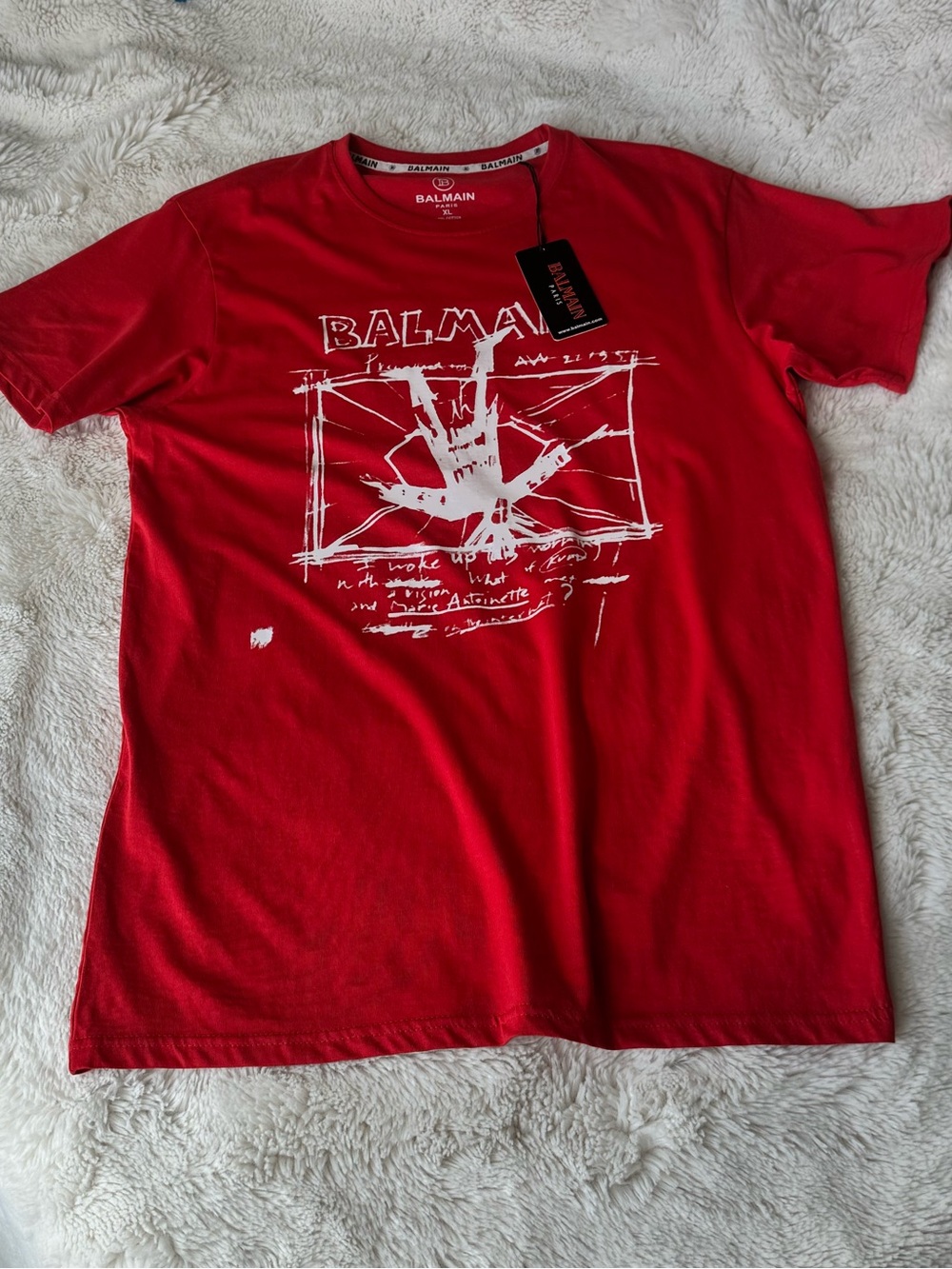 Balmain Red Graphic Print Short Sleeve Crewneck Tee